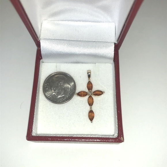 Solid 14K Yellow Gold Citrine Topaz ? Diamond Cross Pendant Charm - Picture 4 of 7